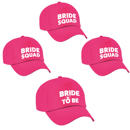 Bachelorette party ladies caps package - 1 x Bride to Be pink + 5x Bride Squad pink