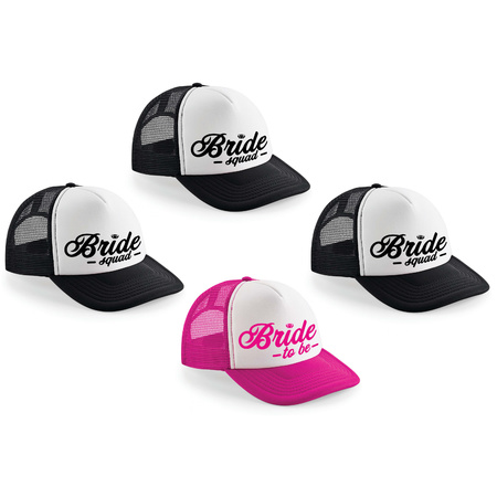Bachelorette party ladies caps package - 1 x Bride to Be pink + 7x Bride Squad black