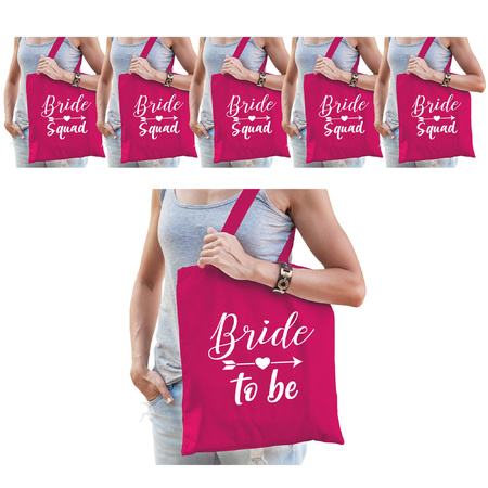 Bachelorette party ladies bags package - 1 x Bride to Be pink + 5x Bride Squad pink